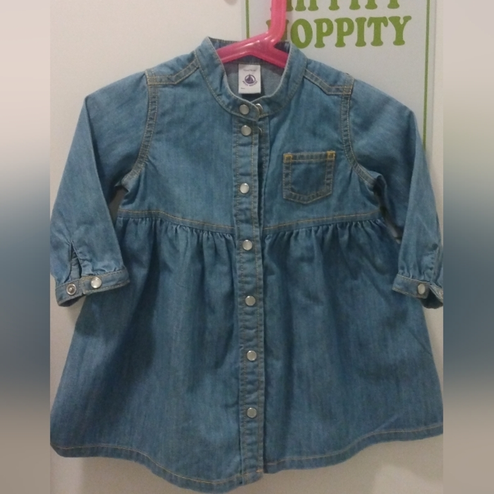 Petit Bateau Kids Denim Button-Up Dress